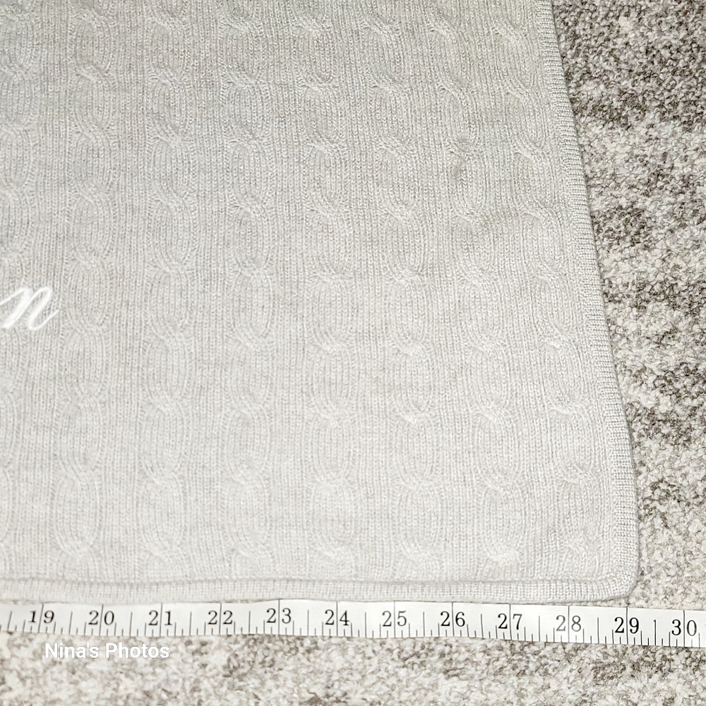 100% Cashmere Ralph Lauren Gray Cable Knit Crib Blanket Monogrammed Sebastien - Picture 6 of 7